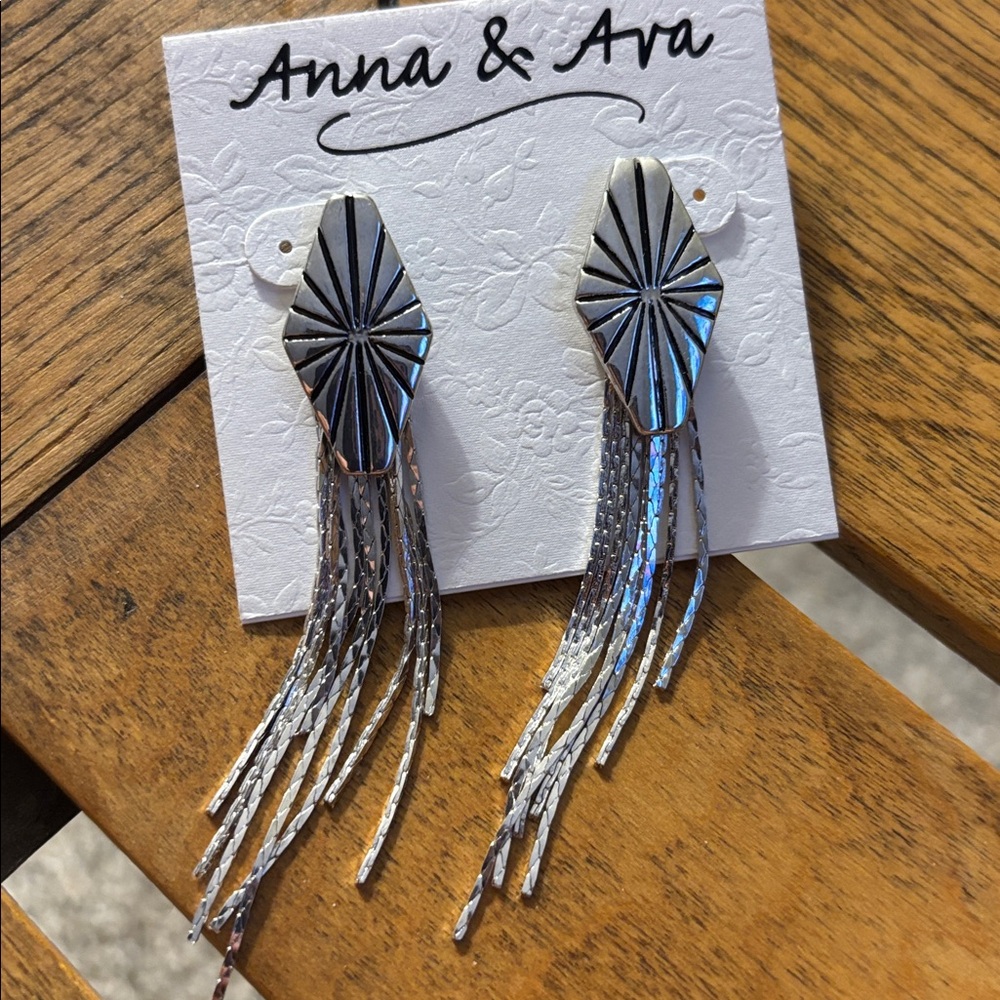 Anna & Ava Geometric Silver Fringe Earrings